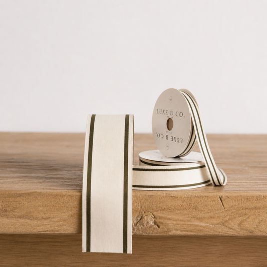Olive Stripe Woven Ribbon By Luxe B Co.