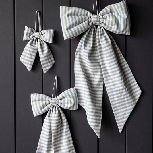 Striped Baby Blue Fabric Bows | By Luxe B Co.