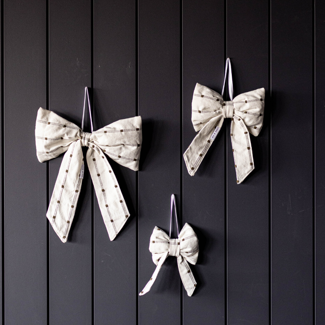 White & Light Green Dotted Striped Bows - Luxe B Co