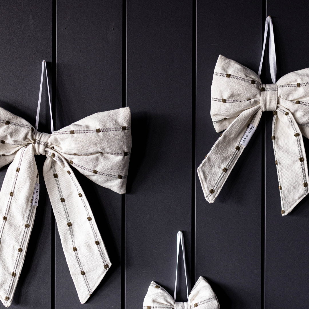 White & Light Green Dotted Striped Bows - Luxe B Co