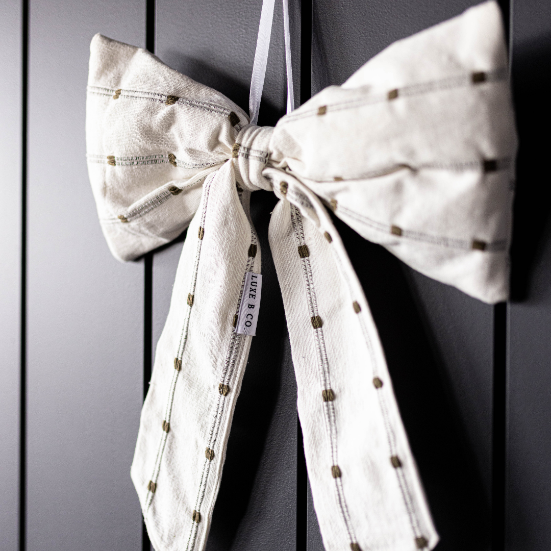 White & Light Green Dotted Striped Bows - Luxe B Co