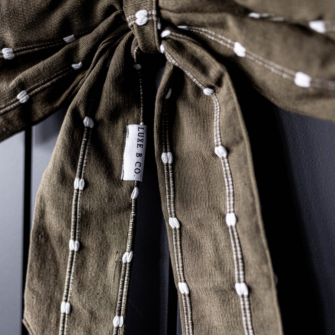 Olive Green & White Dotted Strip Bows - Luxe B Co