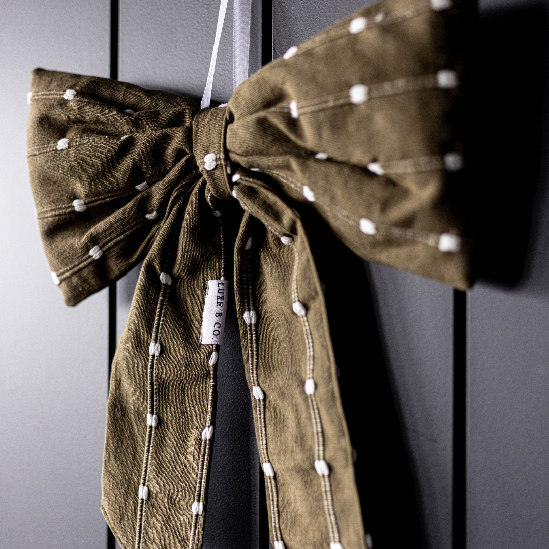 Olive Green & White Dotted Strip Bows - Luxe B Co