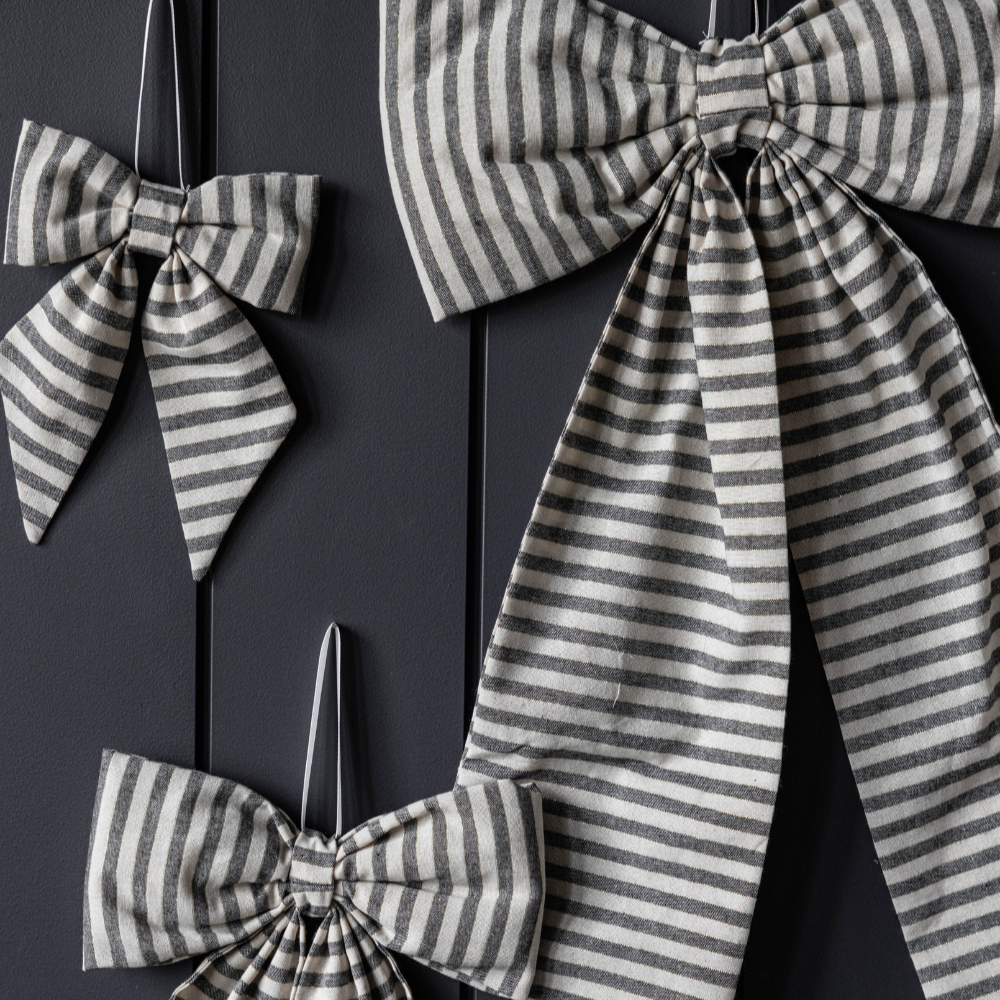 Striped Charcoal Black Fabric Bows | By Luxe B Co.
