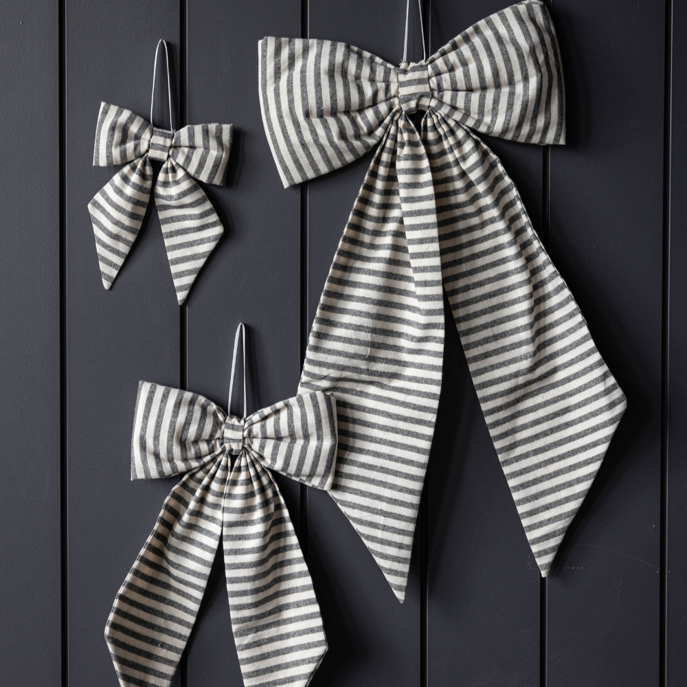 Striped Charcoal Black Fabric Bows | By Luxe B Co.