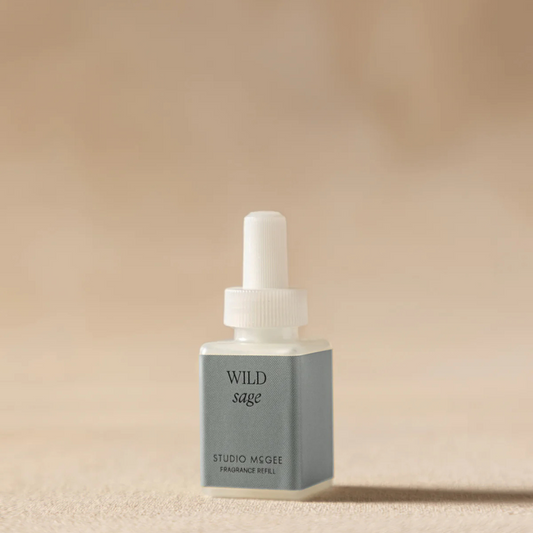 Luxe B Co Pura x Studio McGee Wild Sage home fragrance refill with green and white packaging, designed for scent diffuser.