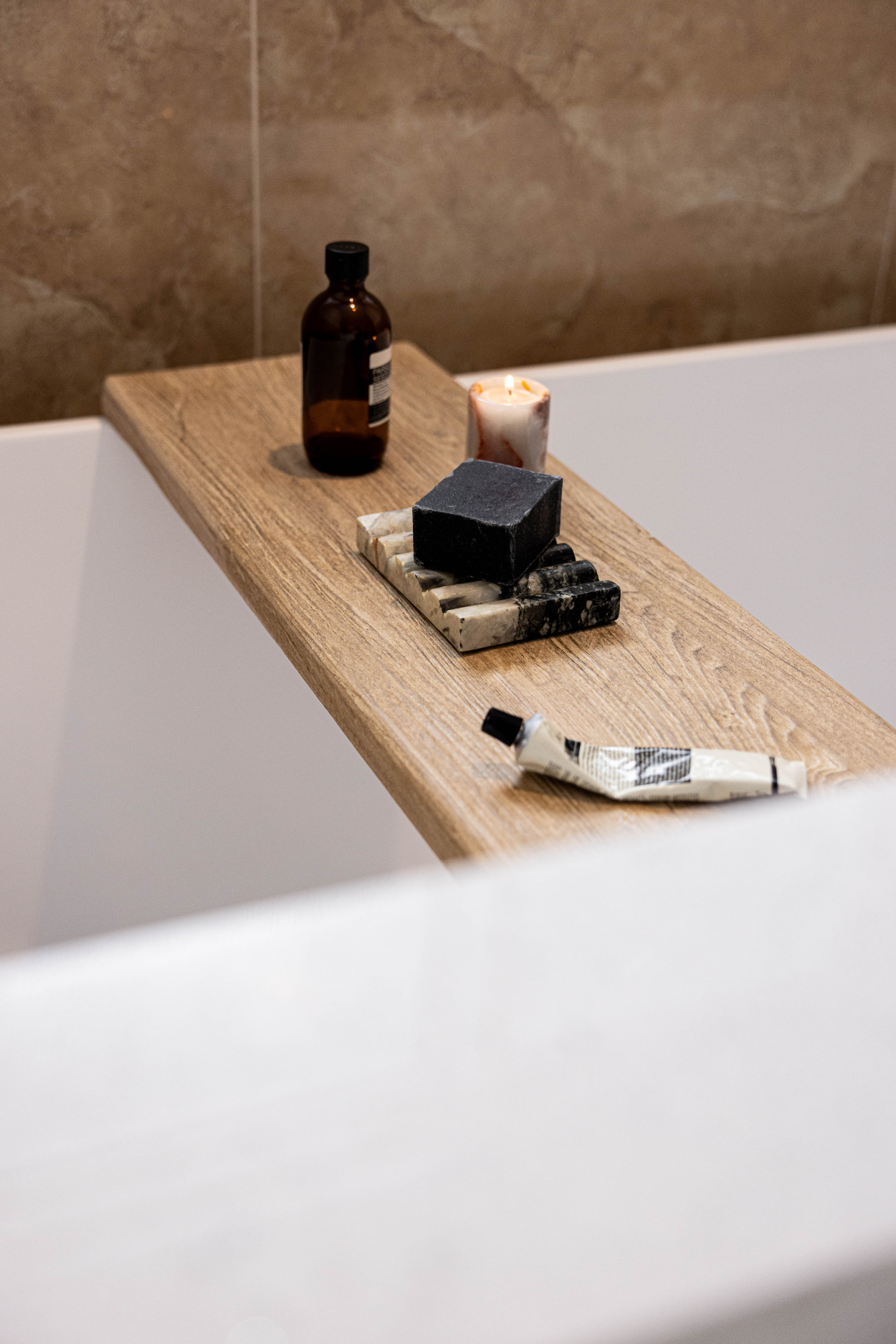 Reclaimed Elm Wood Bathtub Tray | By Luxe B Co.