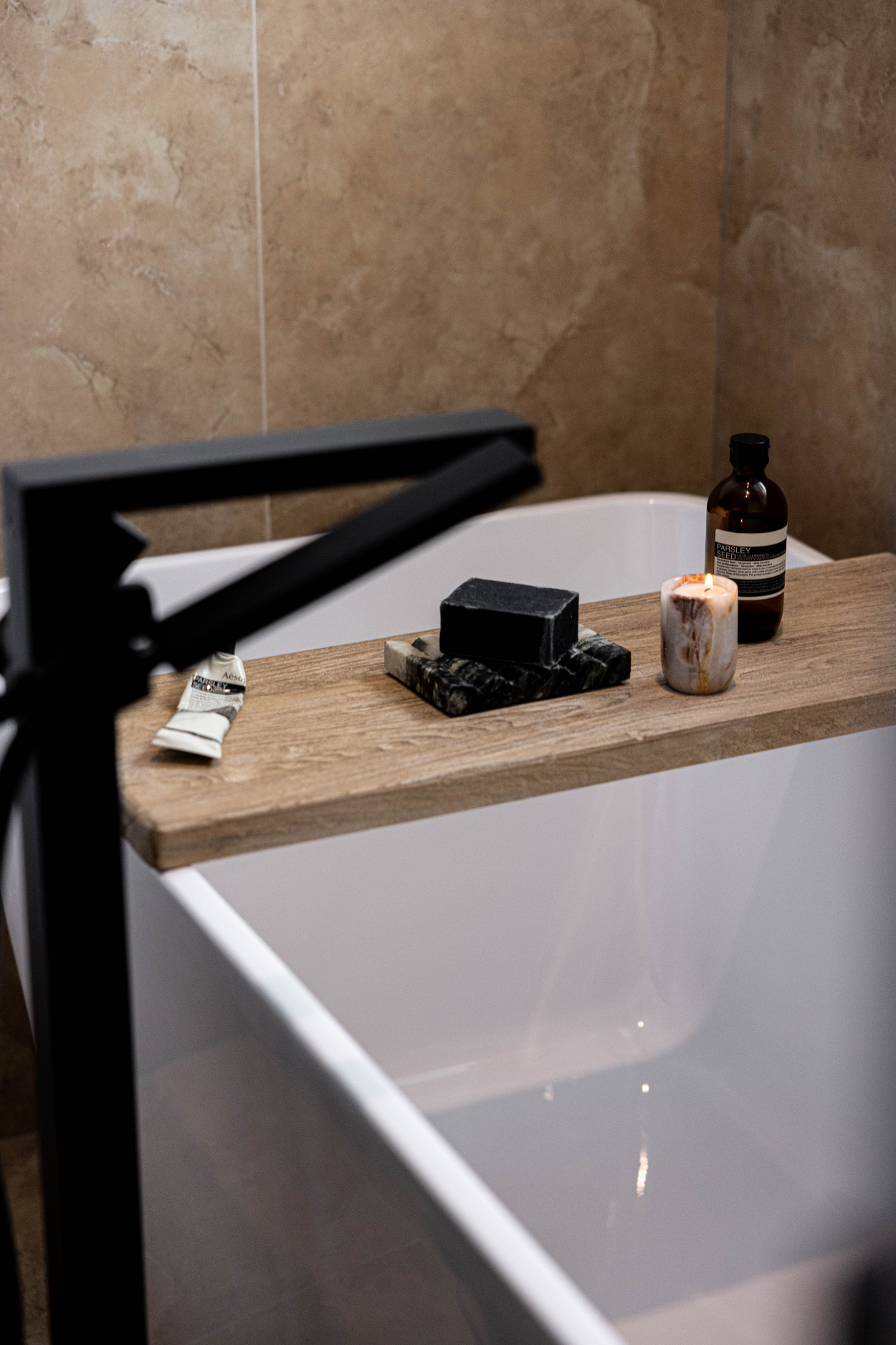 Reclaimed Elm Wood Bathtub Tray | By Luxe B Co.