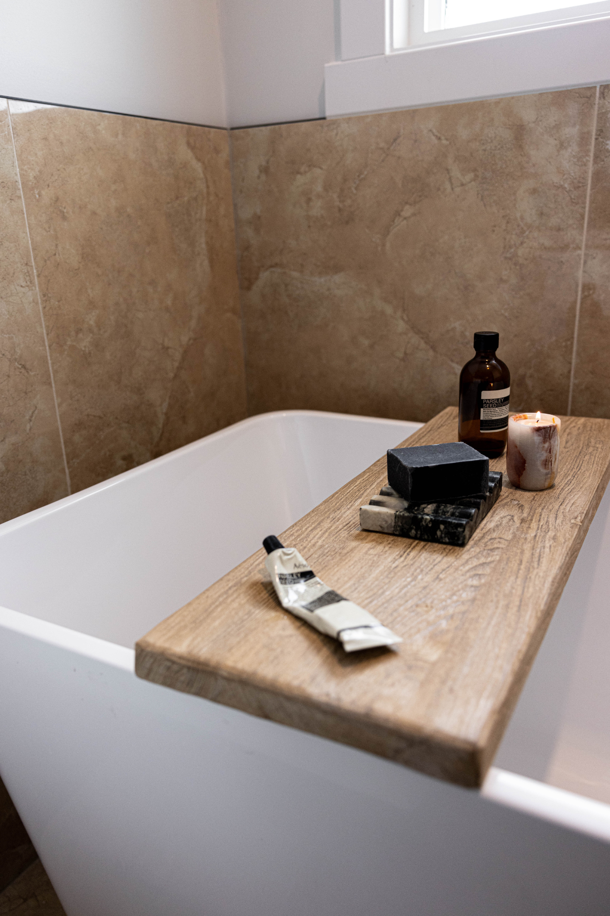 Reclaimed Elm Wood Bathtub Tray | By Luxe B Co.