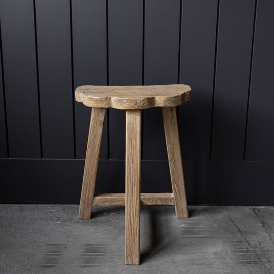 Reclaimed Elm Wood Scallop Stool | By Luxe B Co.