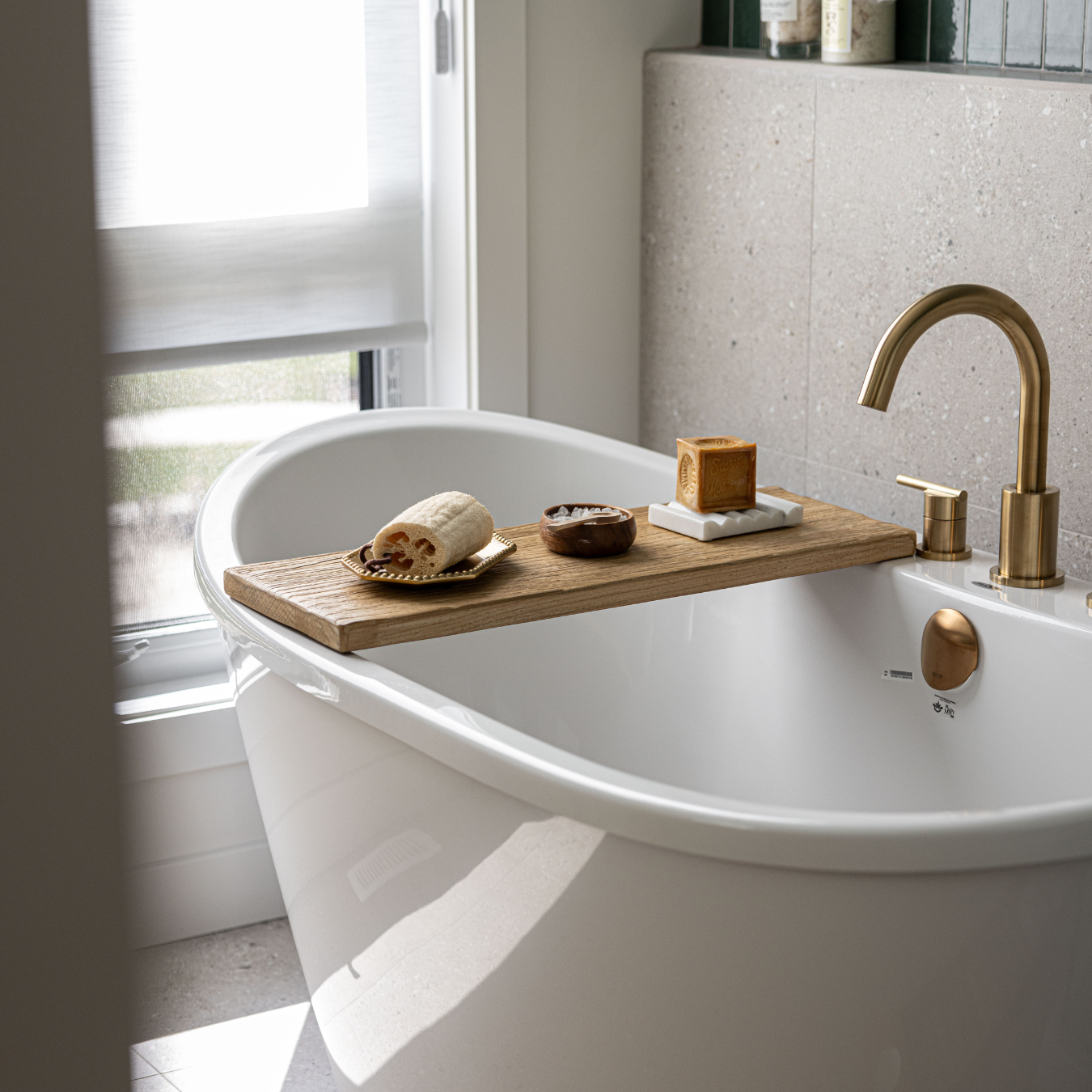 Reclaimed Elm Wood Bathtub Tray | By Luxe B Co.