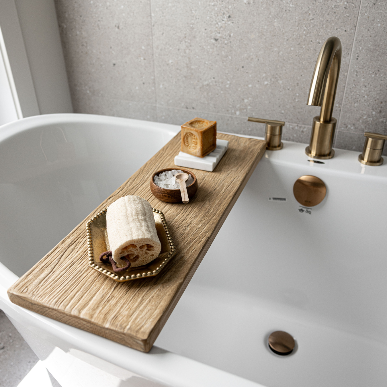 Reclaimed Elm Wood Bathtub Tray | By Luxe B Co.