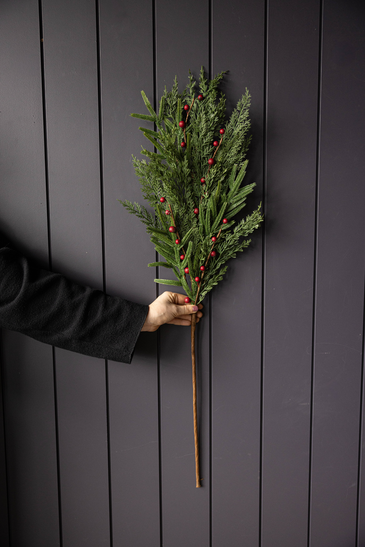 Red Plum Berry Norfolk Cypress Touch Green Faux Stem | By Luxe B Co.