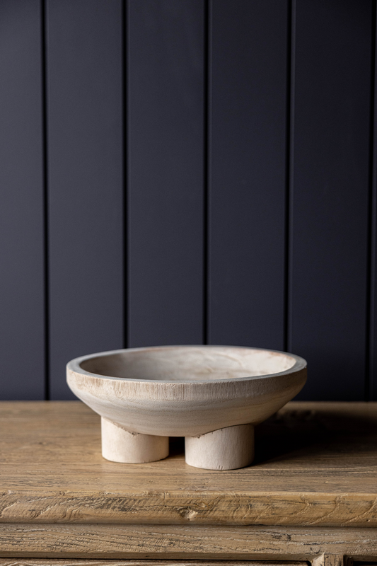 Round Decorative Paulownia Wood Footed Bowl | By Luxe B Co