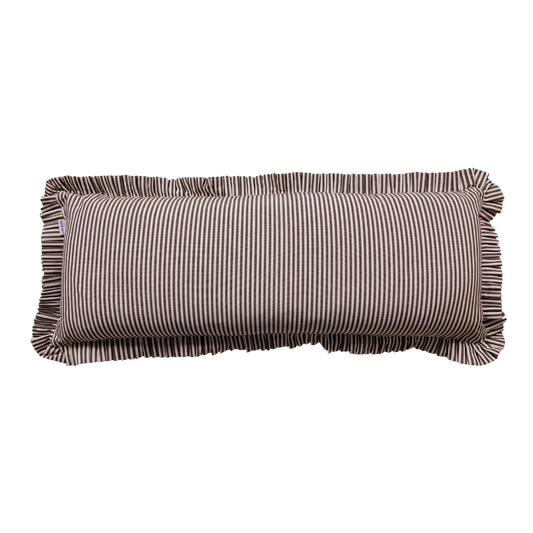 Ruffle Bolster Pillow Cover Brown White Stripes - Luxe B Co