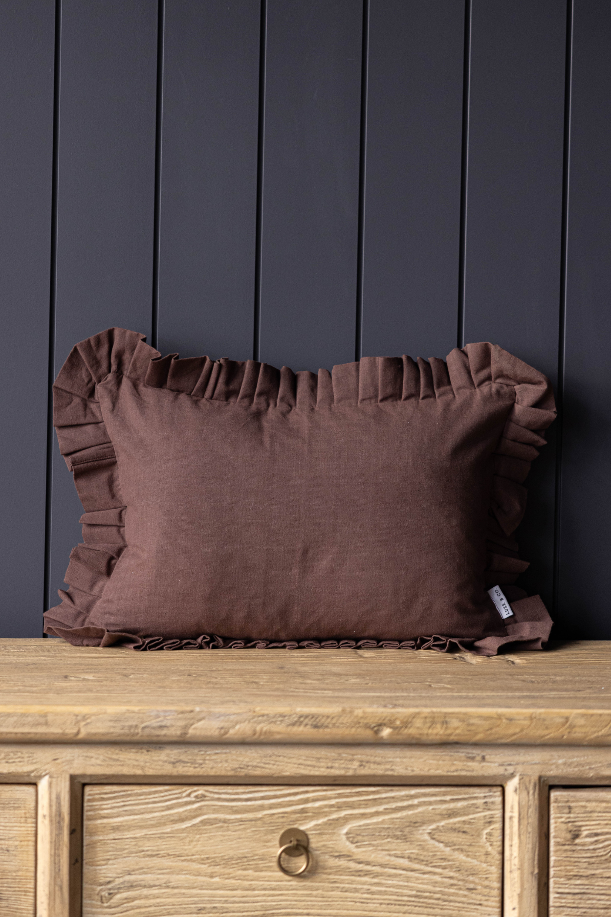 Ruffle Lumbar Pillow Cover Brown - Luxe B Co