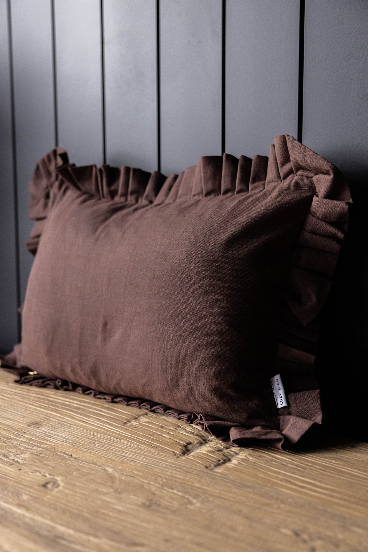Ruffle Lumbar Pillow Cover Brown | By Luxe B Co.
