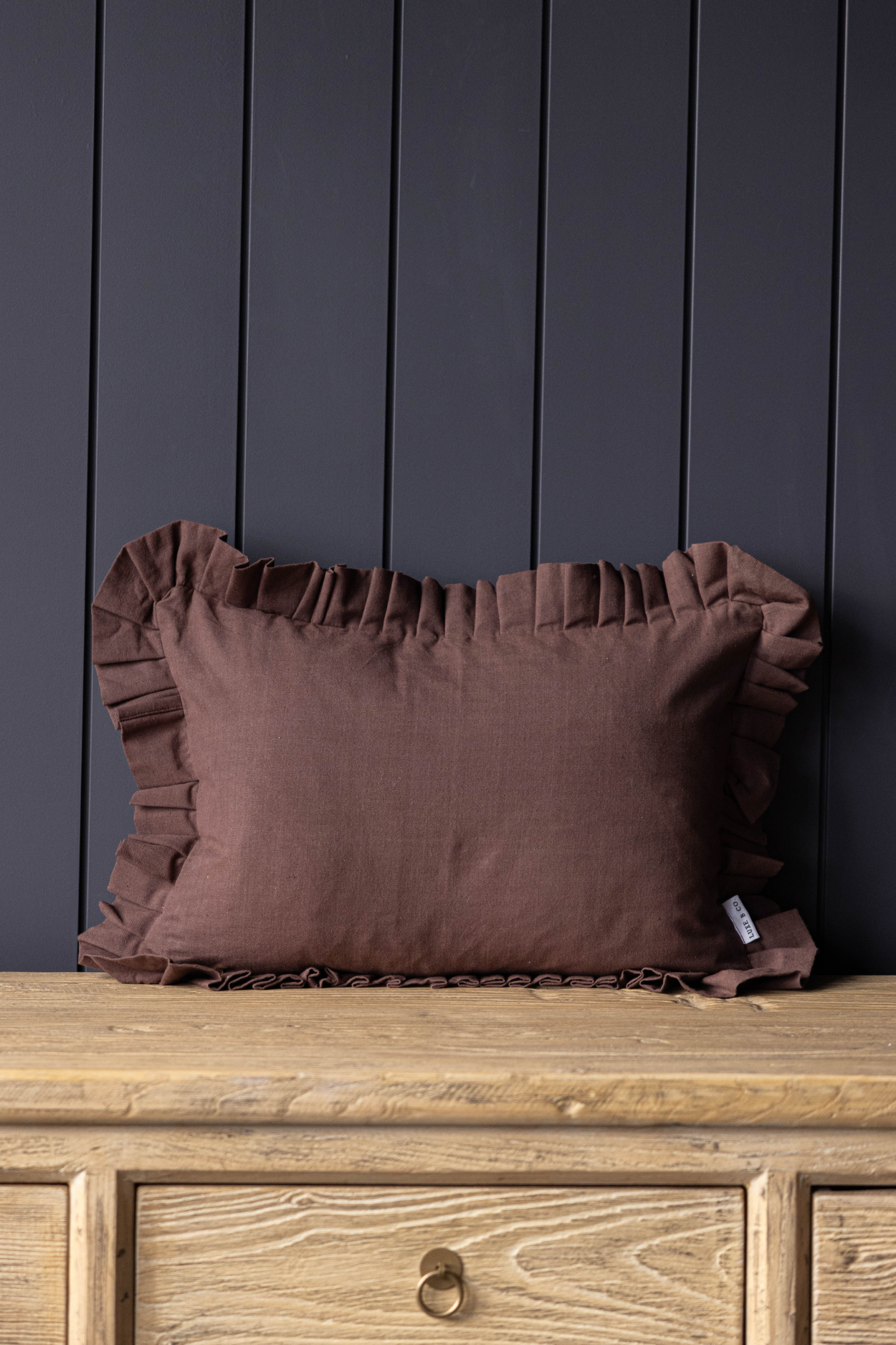 Ruffle Lumbar Pillow Cover Brown | By Luxe B Co.