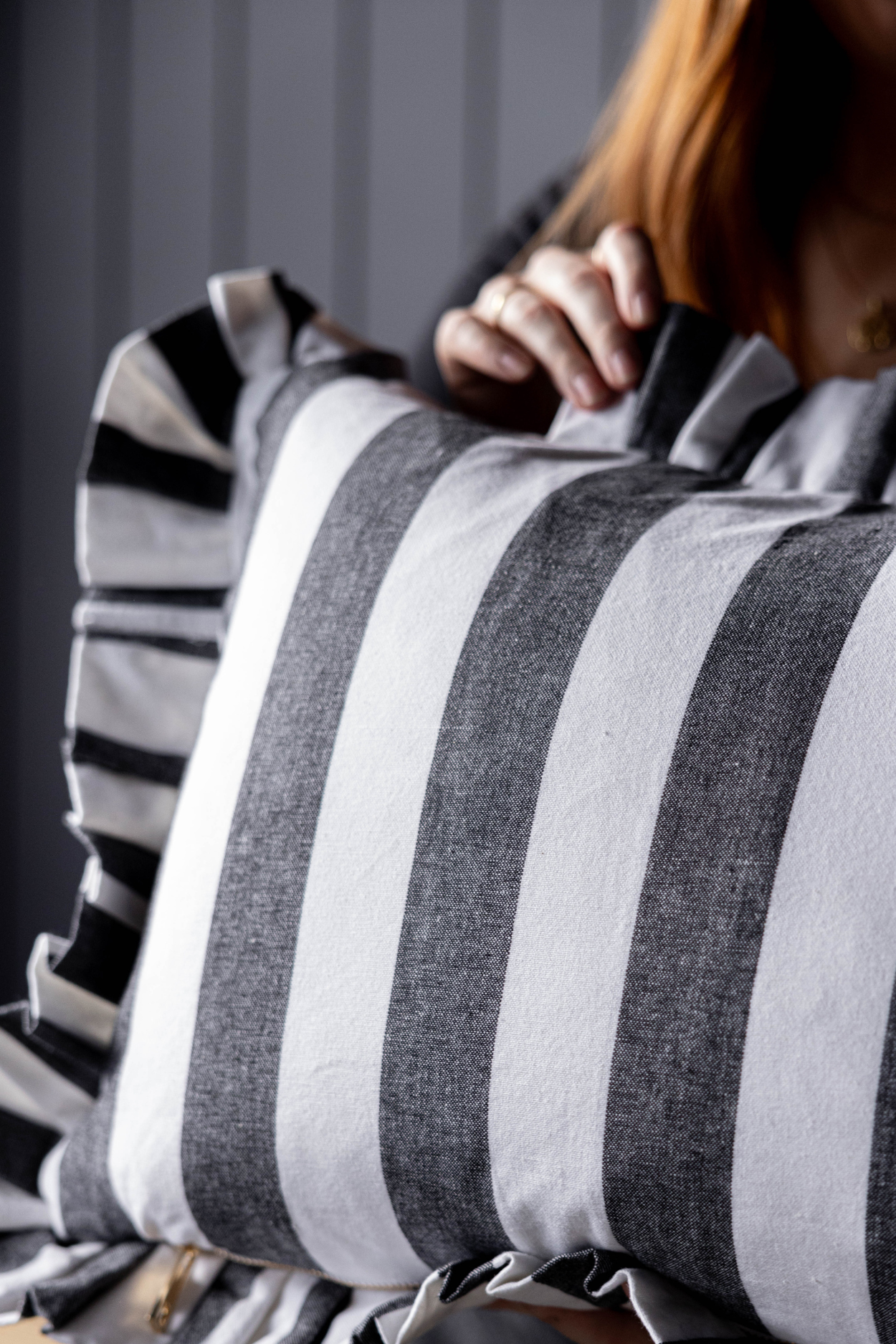 Ruffle Lumbar Pillow Cover Black Bold Stripe | By Luxe B Co.