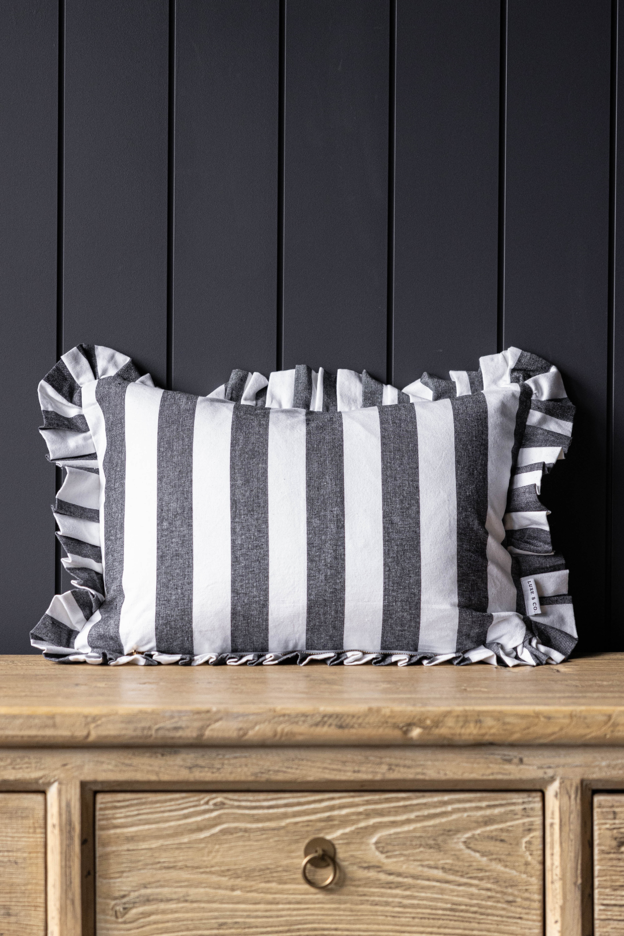 Ruffle Lumbar Pillow Cover Black Bold Stripe | By Luxe B Co.