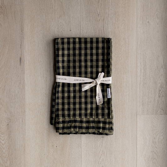 Ruffle Olive Green Gingham Kitchen Dish Towel | By Luxe B Co.