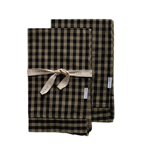 Ruffle Olive Green Gingham Kitchen Dish Towel | By Luxe B Co.