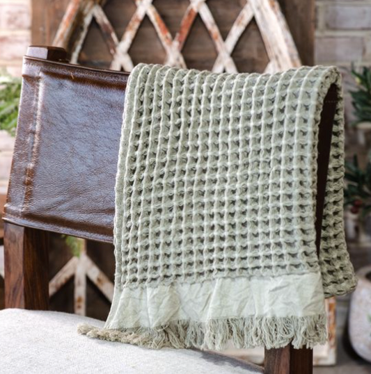 Sage Waffle Knit Throw Blanket | By Luxe B Co.