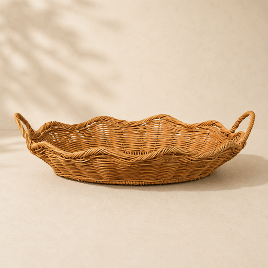 Scalloped Edge Basket Rattan Tray By Luxe B Co.