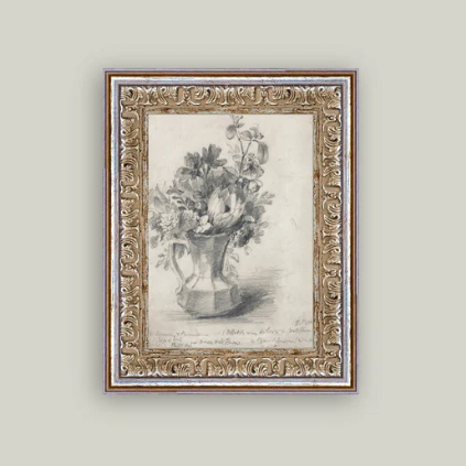 Sketch Flowers in a Pitcher Framed Antique Inspired Art | By Luxe B Co.