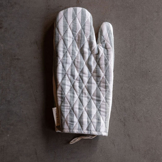 Soft Green Stripes Linen Oven Mitt | By Luxe B Co.
