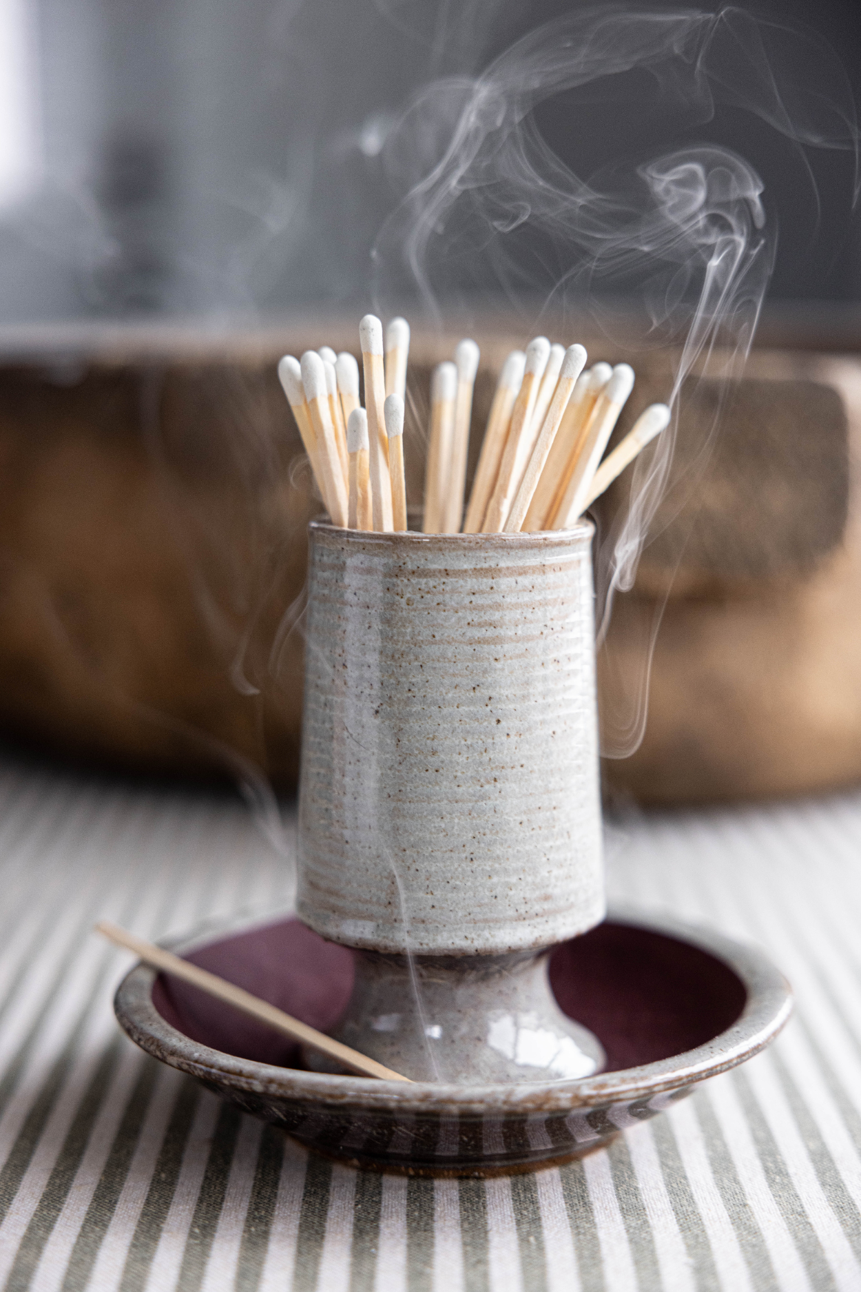 Stoneware Match Holder w/ Striker | By Luxe B Co.
