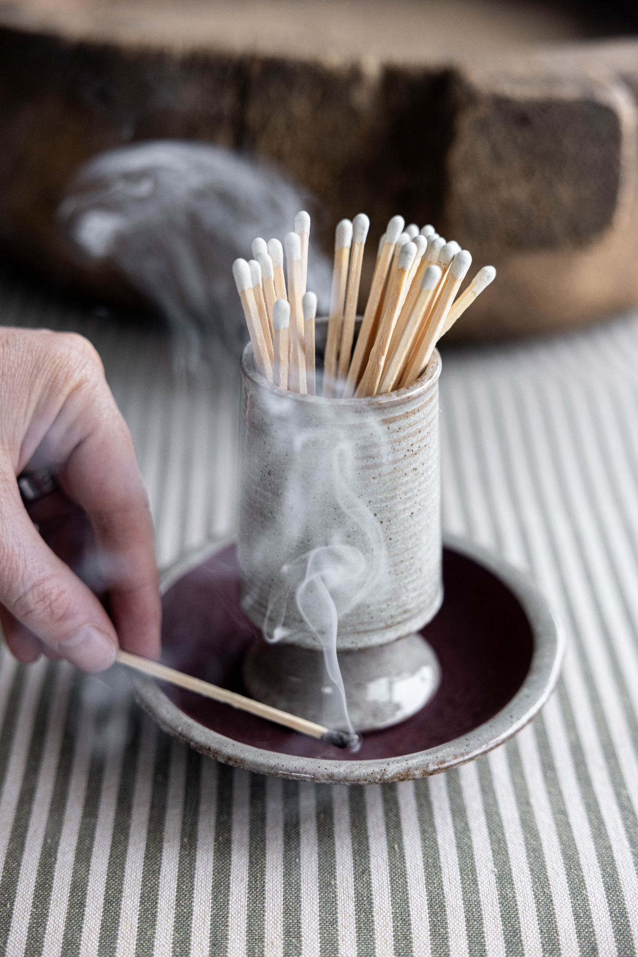Stoneware Match Holder w/ Striker | By Luxe B Co.