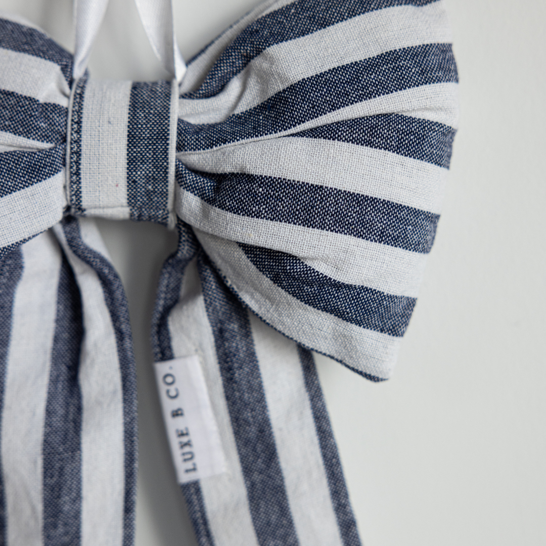 Striped Blue Fabric Bows | By Luxe B Co.