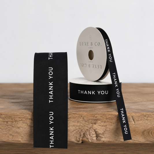 "Thank You" Black Woven Ribbon By Luxe B Co.