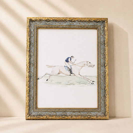 The Jockey | Antique Inspired Gold Leaf Crowned Framed Art By Luxe B Co.