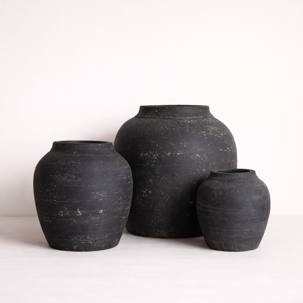 Leon Black Wash Round Vase | By Luxe B Co.