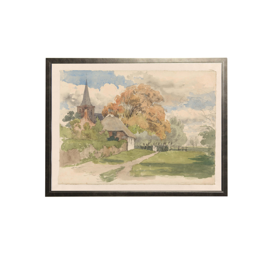 Vintage Watercolor Church Landscape Framed Art | By Luxe B Co.
