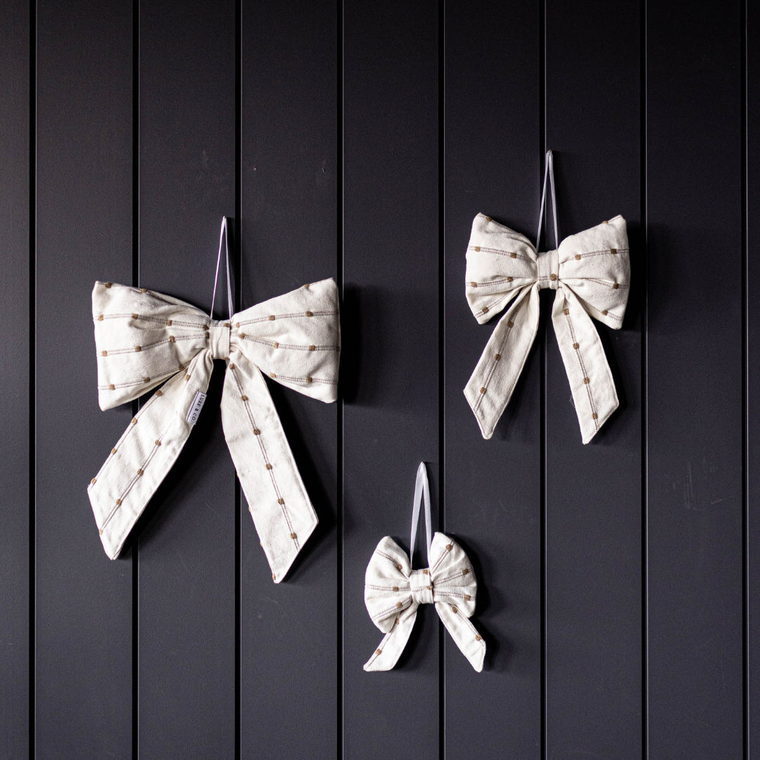 White & Light Brown Dotted Striped Bows - Luxe B Co