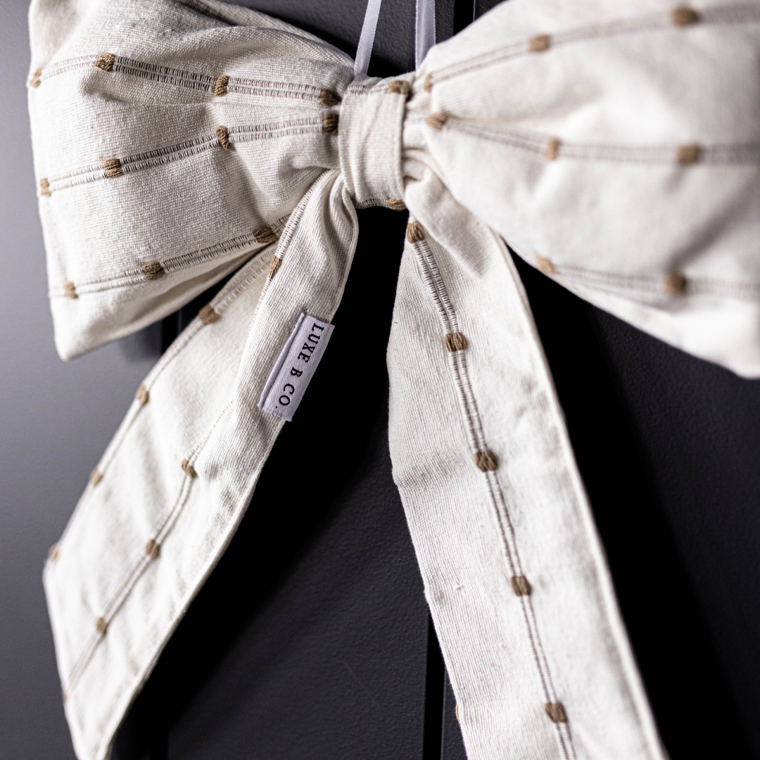 White & Light Brown Dotted Striped Bows - Luxe B Co