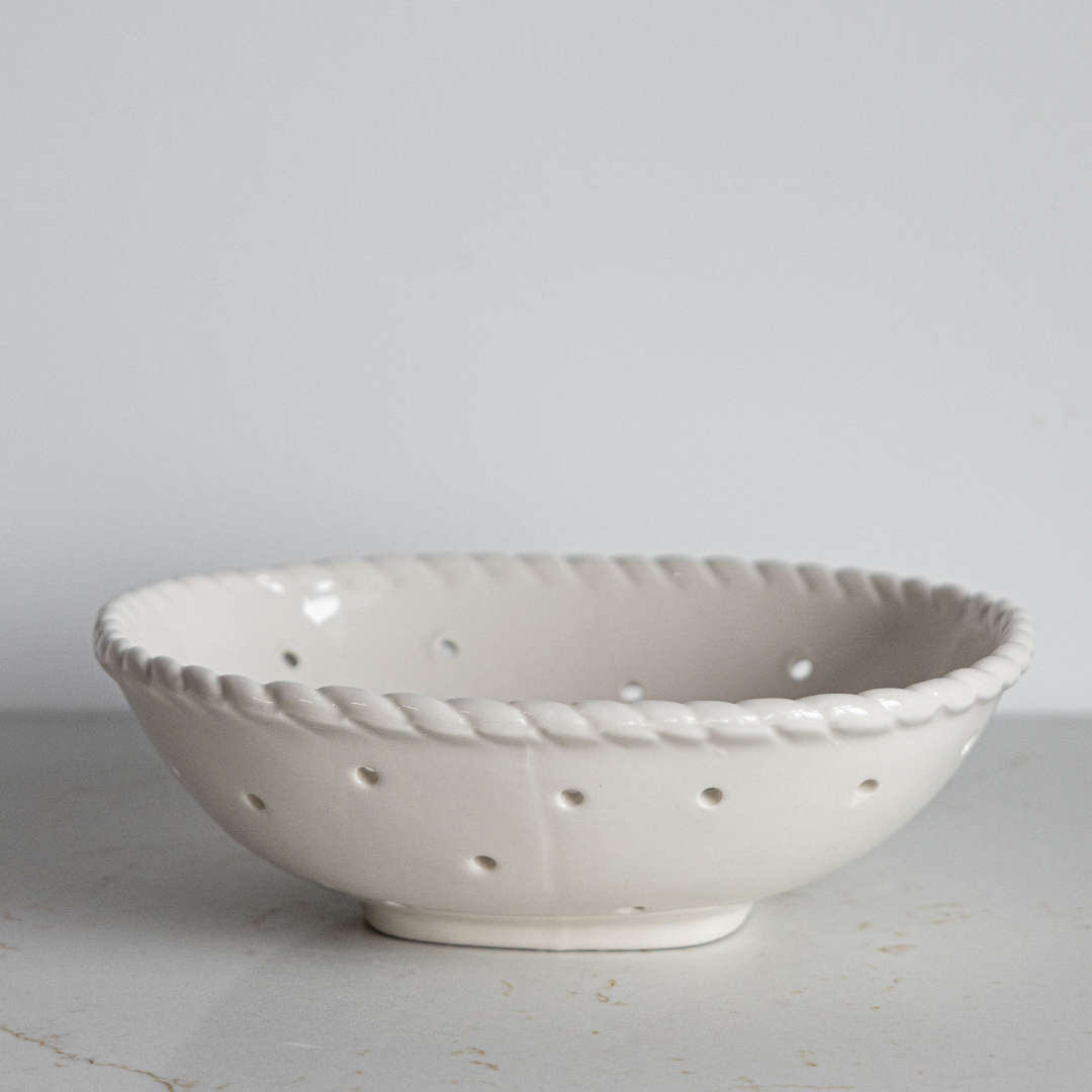 White Stoneware Berry Colander | By Luxe B Co.