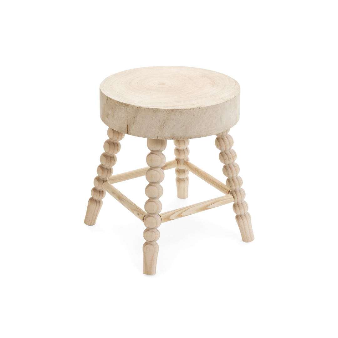 Natural Beaded Wooden Stool - Luxe B Co
