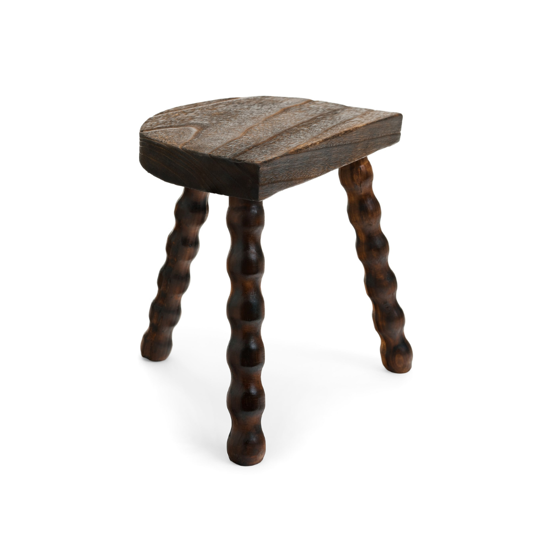 Brown Wooden Bobbin Leg Stool - Luxe B Co