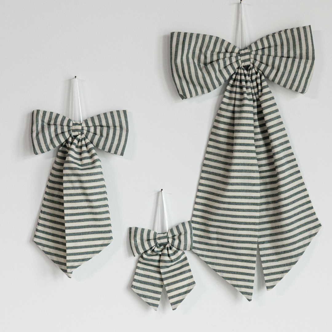 Striped Green & Gold Fabric Bows - Luxe B Co