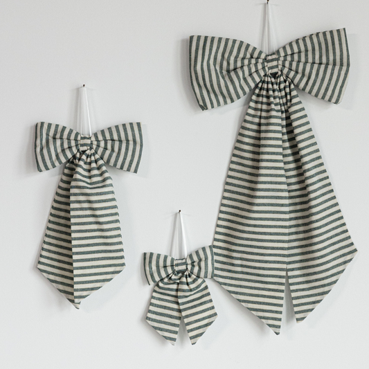 Striped Green & Gold Fabric Bows - Luxe B Co