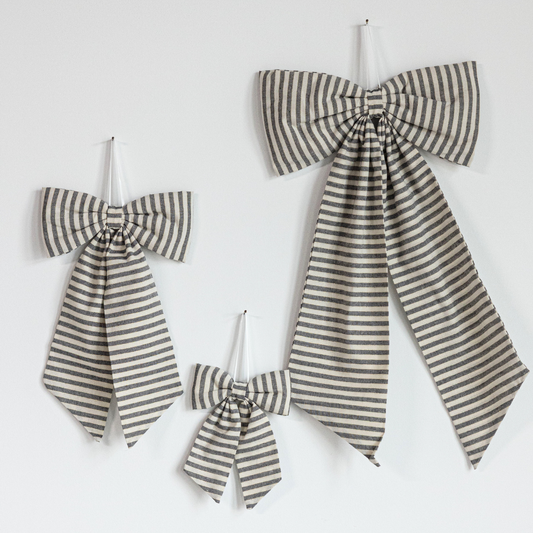 Striped Charcoal & Gold Fabric Bows - Luxe B Co