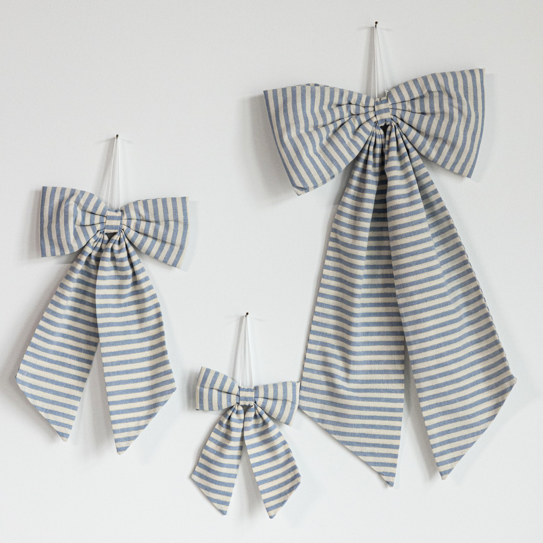 Striped Blue & Gold Fabric Bows - Luxe B Co