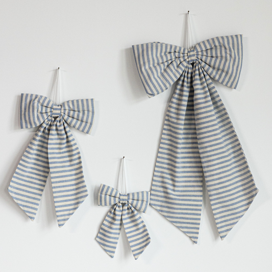 Striped Blue & Gold Fabric Bows - Luxe B Co