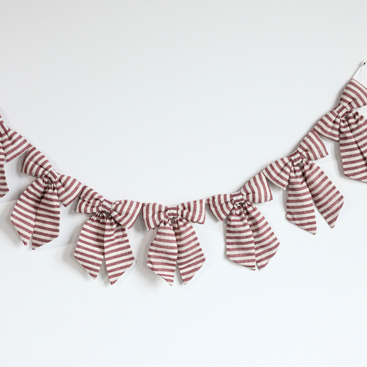 Striped Cranberry Red Bow Garland - Luxe B Co