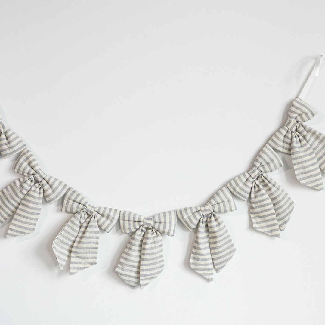 Striped Grey Blue Bow Garland - Luxe B Co
