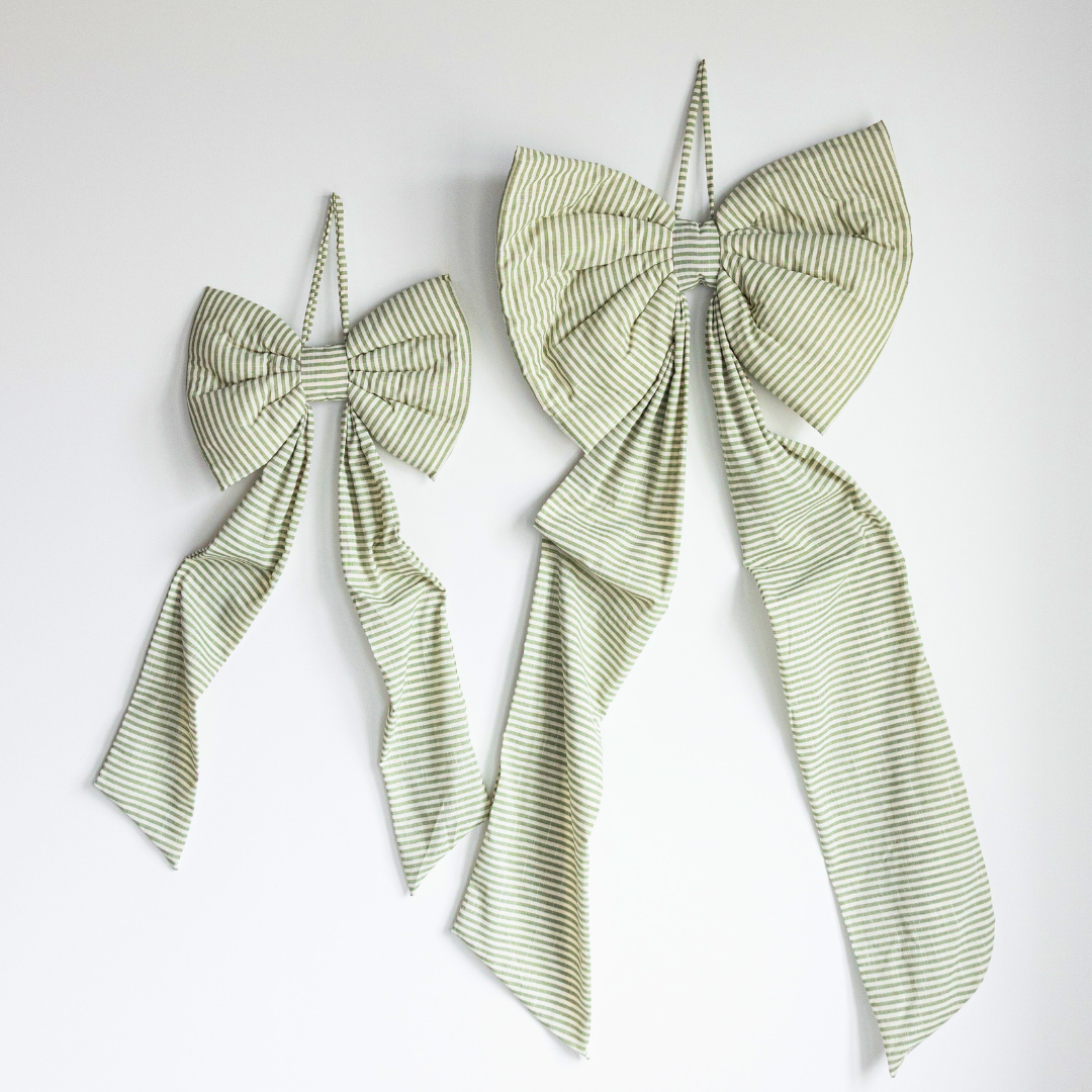 Oversized Green Striped Bow - Luxe B Co